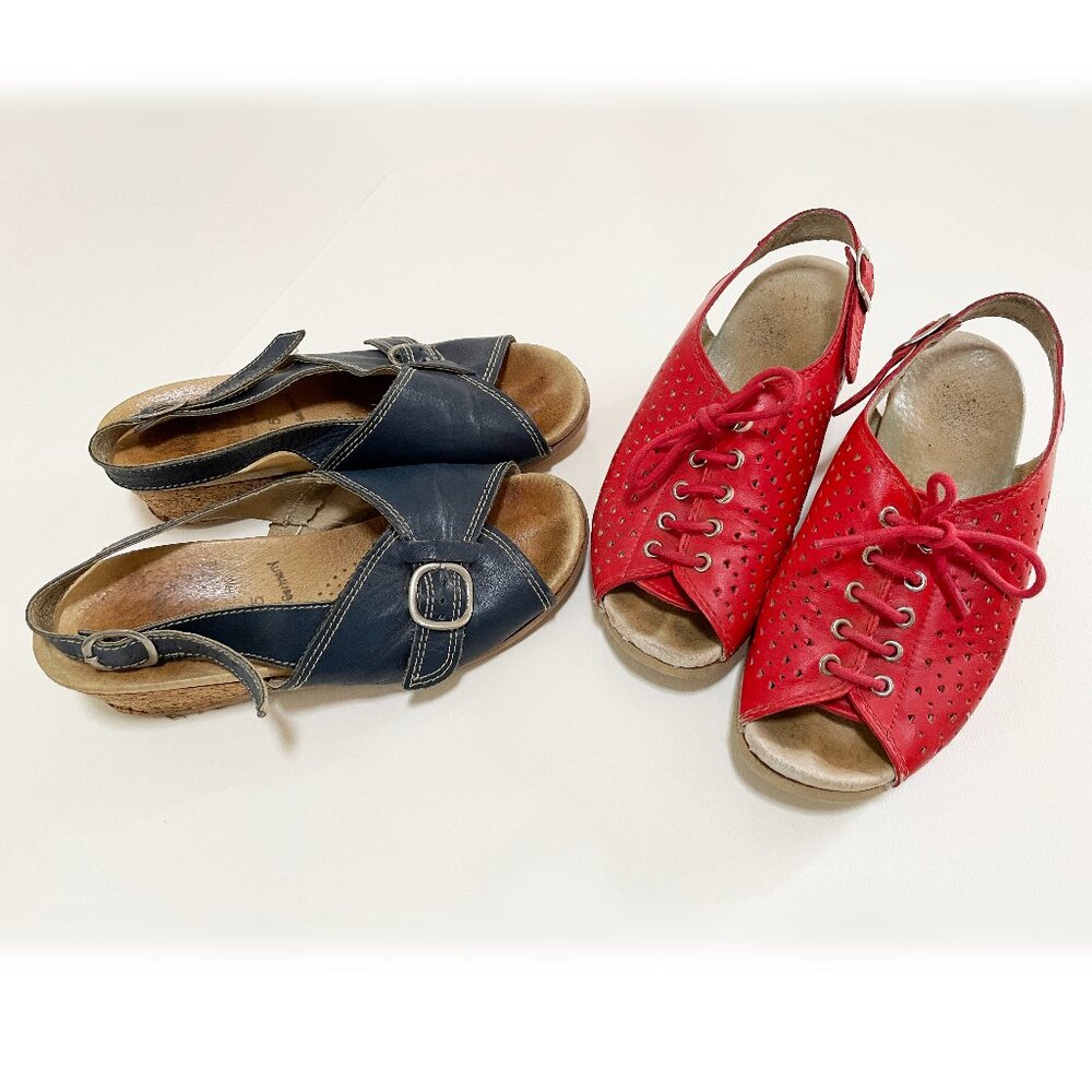 Worishofer Size 35 (US 5) Vintage Sling-back Cork red + blue Leather Sandals